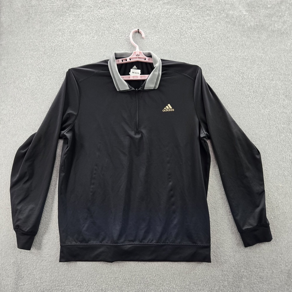 Adidas Men Sweatshirt L Black Golf Logo 1/4 Zip Long Sleeve Collar Polyester